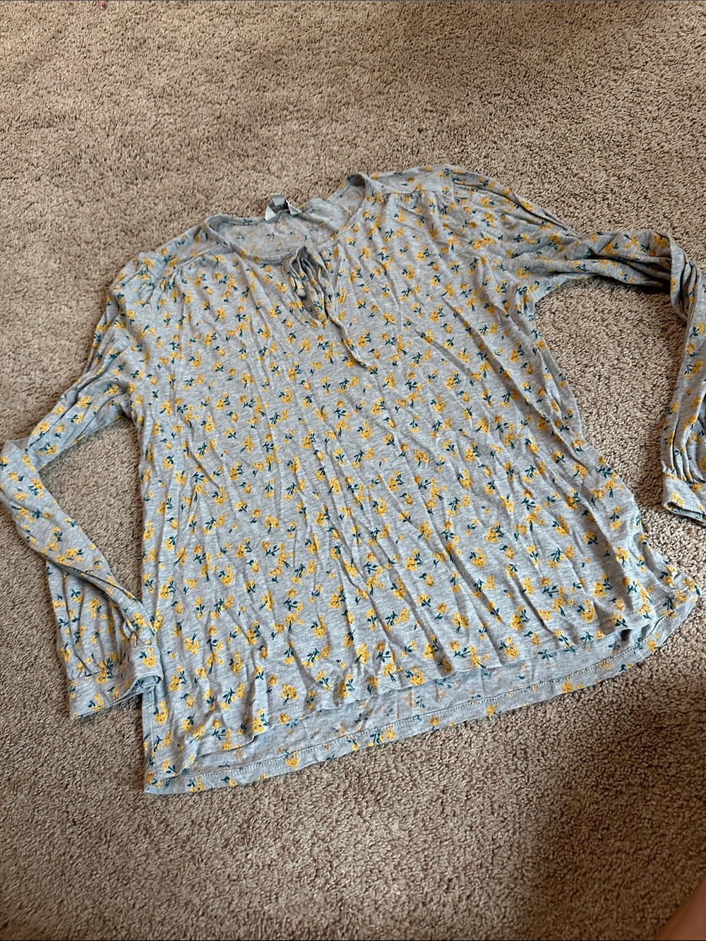 Lucky Brand Blue Long-Sleeve Floral Tie-Neck Blouse